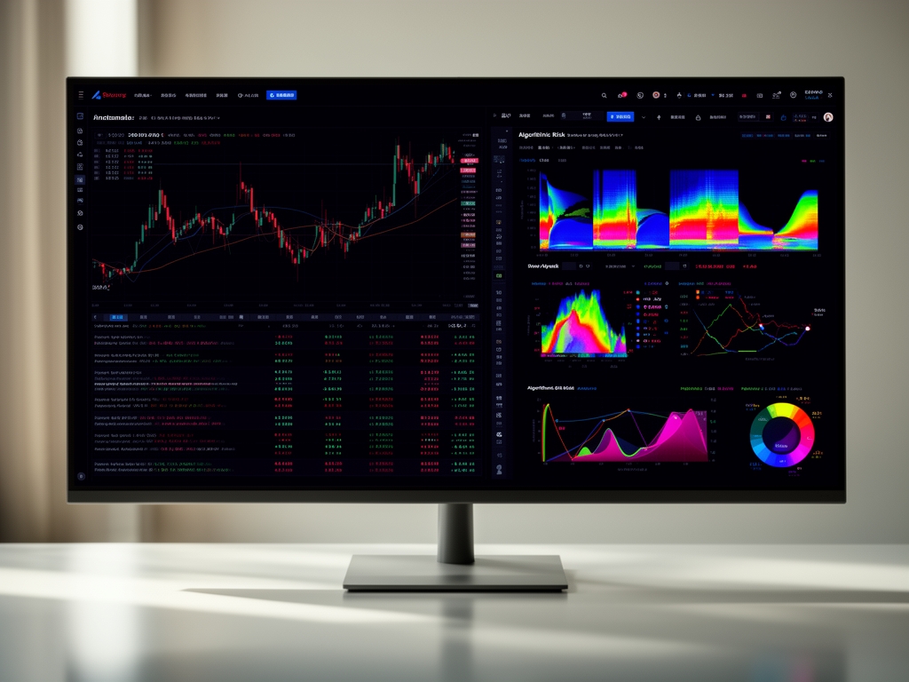 Экраны трейдинговой платформы с графиками котировок и панелью алгоритмического анализа рисков